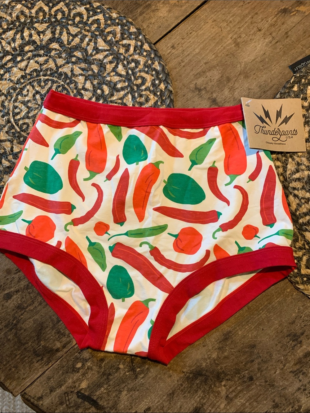 Thunderpants Women’s High-Waist Chili Pepper Print Briefs - Red/Green